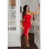 Ivet Czerwona asymetryczna sukienka z falbaną KM335-1