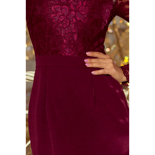 216-3 EMMA elegancka ołówkowa sukienka z koronką - BORDOWA