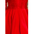 210-6 NICOLLE - sukienka z dłuższym tyłem z koronkowym dekoltem - CZERWONA