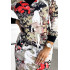 407-1 ELVIRA Sukienka z dekoltem i długim rękawkiem - kolorowy wzór