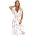 434-4 LISA Plisowana sukienka midi z dekoltem i falbankami - kwiat brzoskwini na białym tle