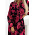 449-2 CARLA Plisowana sukienka midi z guziczkami i długim rękawkiem - CZARNA W CZERWONE RÓŻE