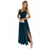 460-1 JOVITE brokatowa długa suknia na ramiączkach z rozcięciem na nogę - ZIELEŃ BUTELKOWA