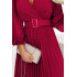 414-9 KLARA plisowana sukienka z paskiem i dekoltem - BORDOWA