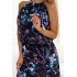 191-7 Długa plażowa suknia wiązana na szyi z rozcięciem - FIOLETOWE ciemne kwiaty