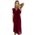 469-1 Plisowana sukienka z falbankami, dekoltem i paskiem - BURGUND