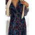 476-2 ENRICA Sukienka z dekoltem i długim rękawkiem - CIEMNE KWIATY - siatka