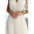 484-1 Plisowana sukienka midi z wycięciem w kształcie łezki na dekolcie - BEŻOWA
